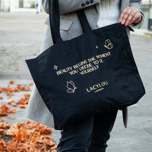 Cotton Shopper Tote - Black - lacyloulondon