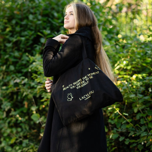 Cotton Shopper Tote - Black - lacyloulondon